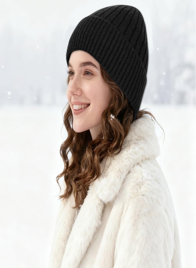 NAHOSY Winter Fleece Lined Beanie Hat for Men Women, Unisex Fashion Thermal Cuffed Knit Skullcap Warm Winter Swag Hat, Black - Image 4